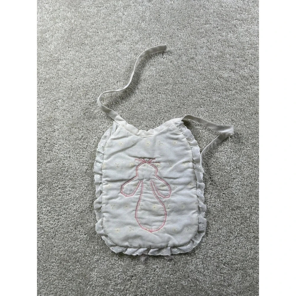 Vintage Baby Bib Pink Gingham Bunny‎ Applique Eyelet Ruffle Trim Embroidered Bow